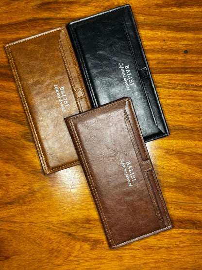 Men's Premium Leather Long Wallet – Slim Bifold Card Holder & Cash Organizer