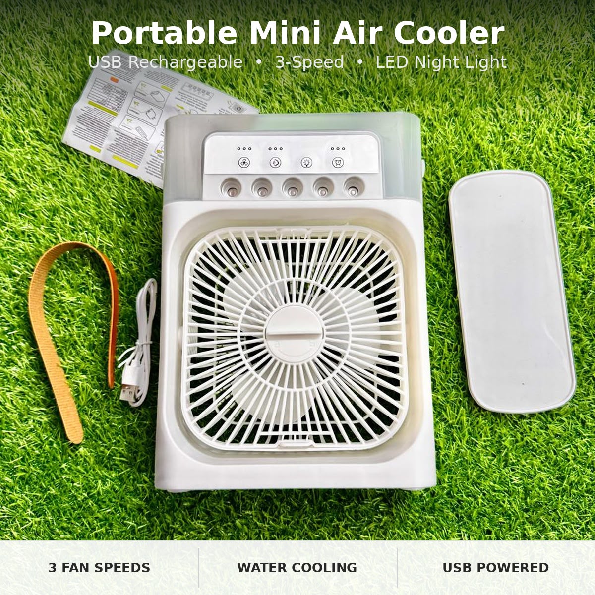 Mini Air Cooler AC Fan with Ice Chamber | Portable Desktop Cooling Fan with Water Mist Spray Humidifier and LED Lights for Room Office Home