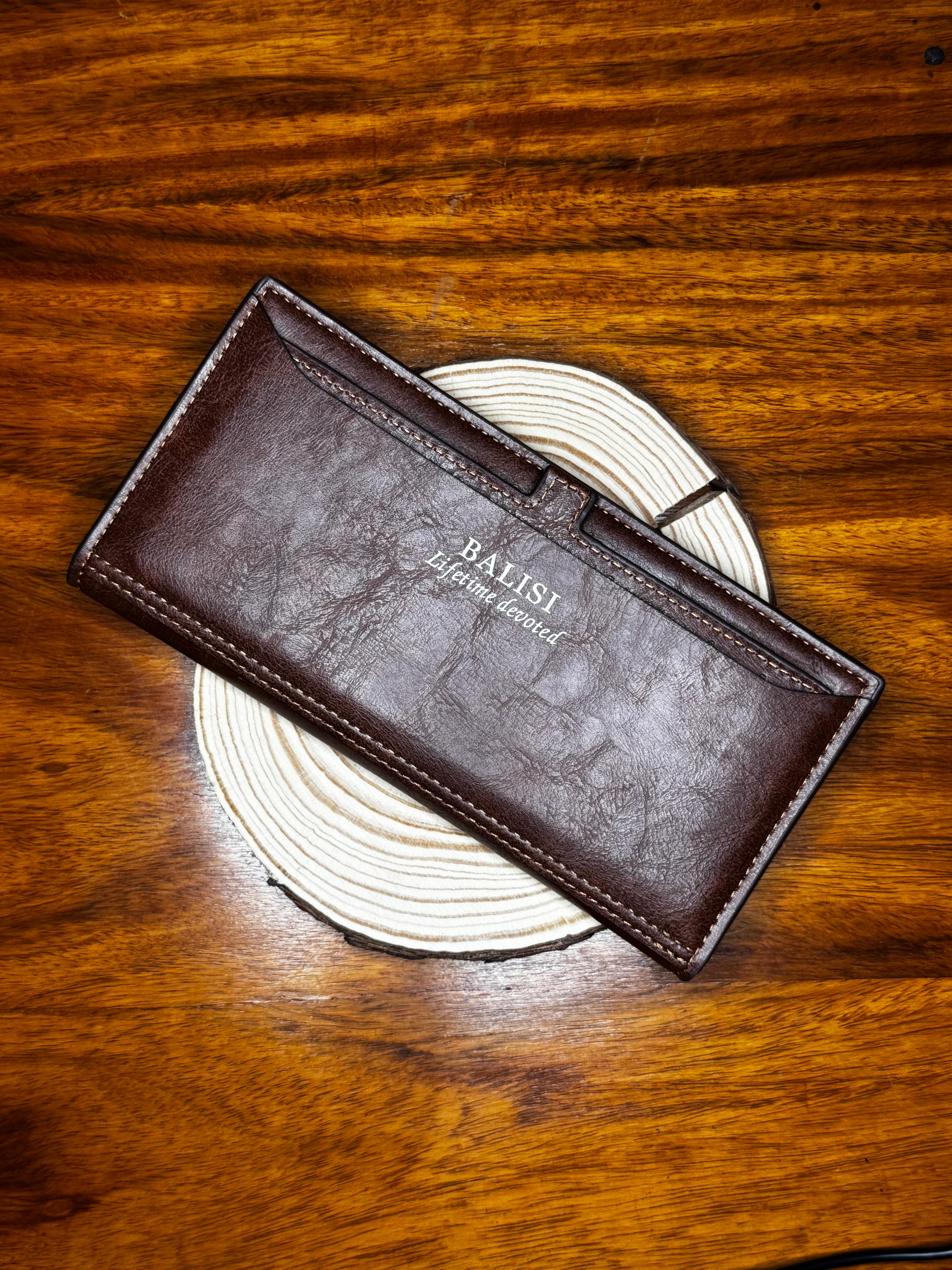 Men's Premium Leather Long Wallet – Slim Bifold Card Holder & Cash Organizer