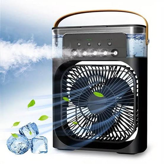 Mini Air Cooler AC Fan with Ice Chamber | Portable Desktop Cooling Fan with Water Mist Spray Humidifier and LED Lights for Room Office Home